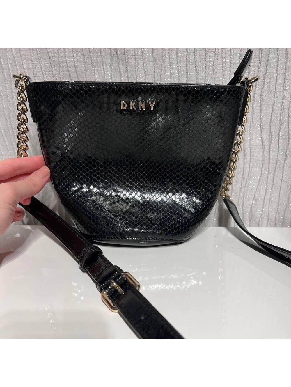 DKNY Kim Leather Chain Bucket MINI Crossbody Croc Embossed